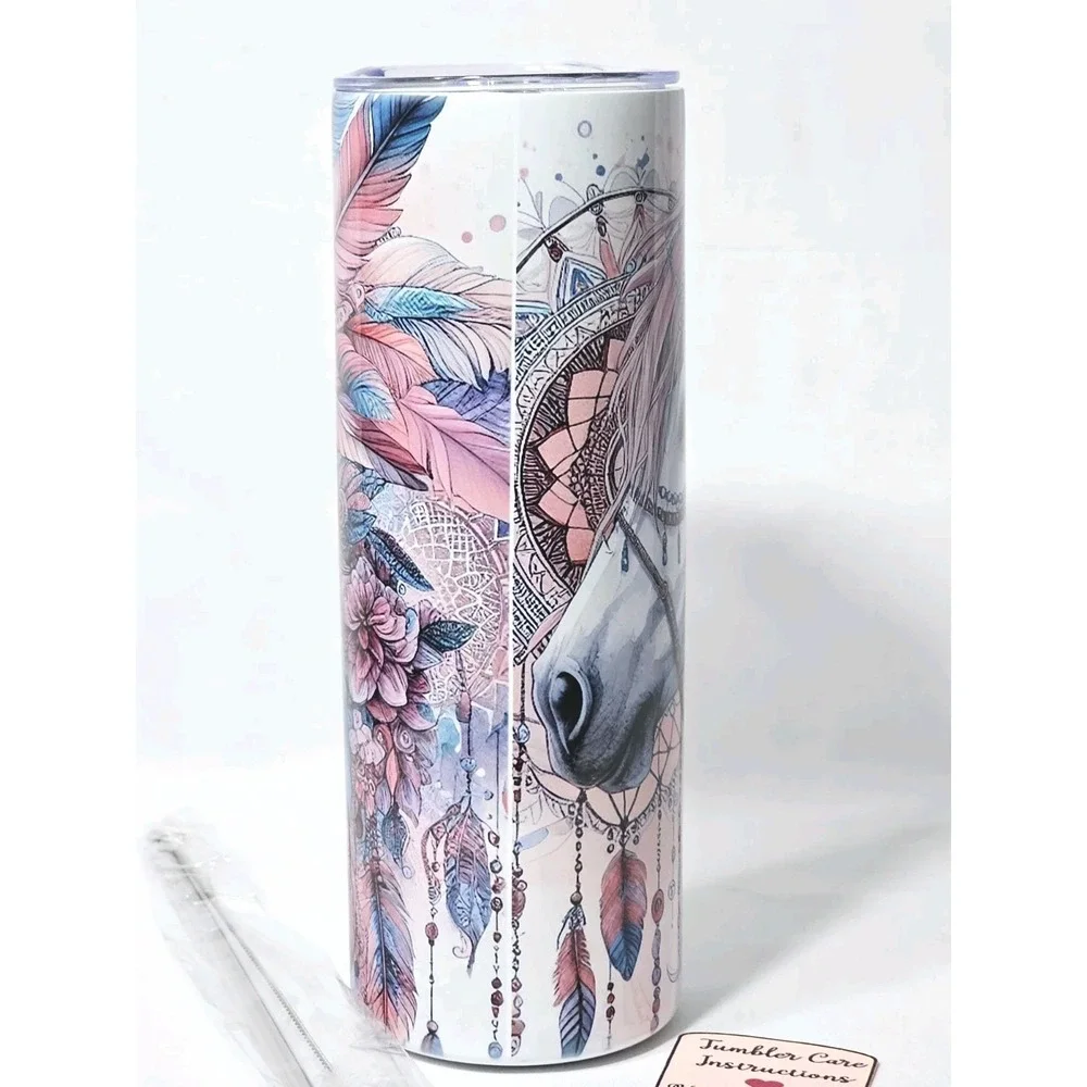 Horse Equestrian Animal Print Flowers Fun 20oz Stainless Steel Skinny Tumbler